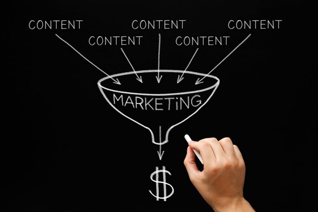 inbound marketing concept; blackboard drawing of content turning into revenue