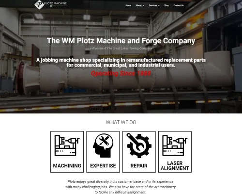 Plotz Machine Website With Clean, High Quality, Industrial Specific Homepage
