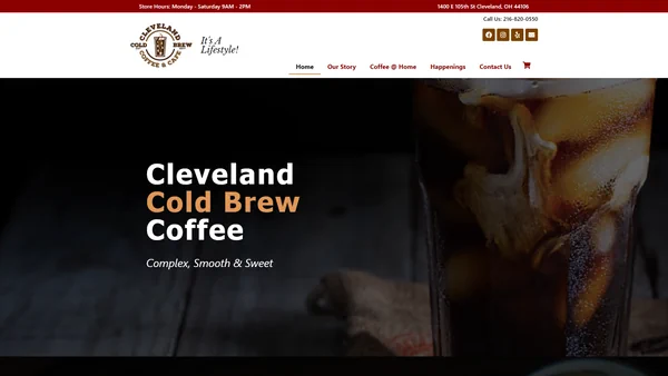 the hero section of Cleveland Cold Brew's website design