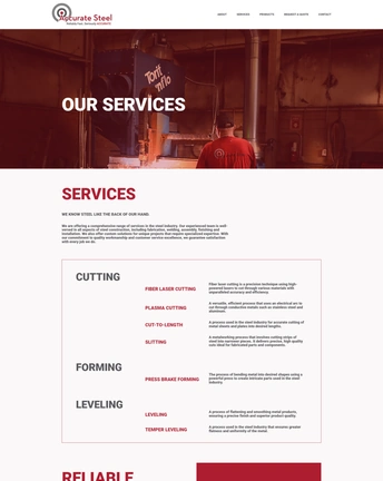 the services page design of AC Steel after the web design case study concluded