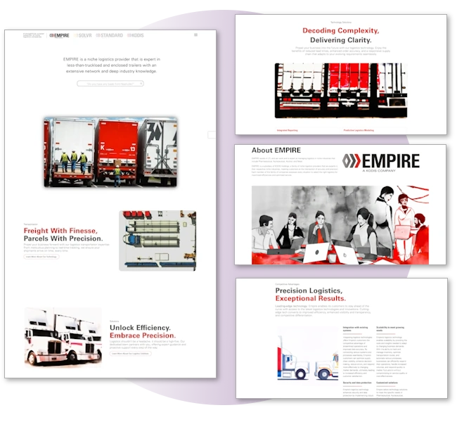 Empire Logistics new, bold, strong web redesign after working with us