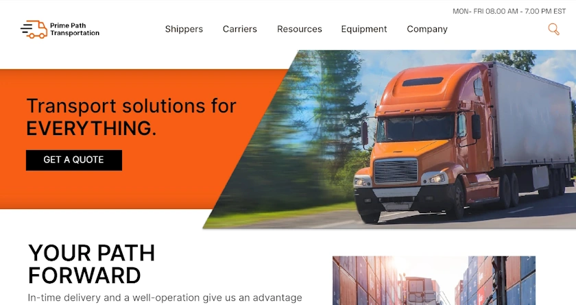 Prime transportation and logistics homepage website redesign example